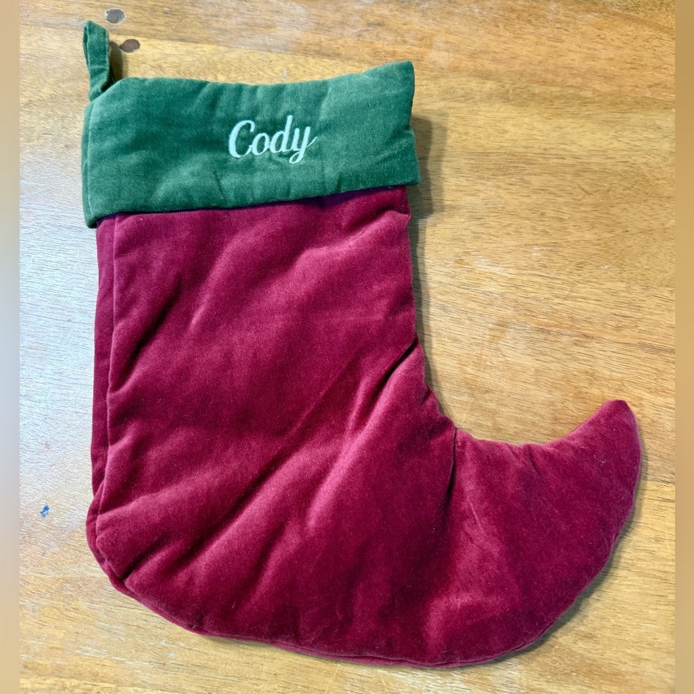 Pottery Barn Cody Mini Stocking - velvet red green